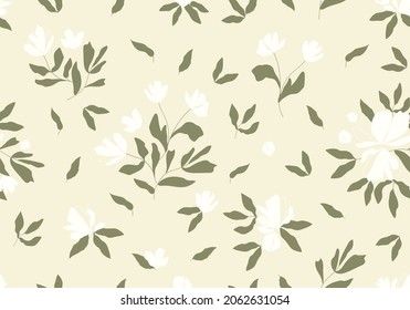 Modern botanical seamless vector pattern. Hand drawn floral illustration. Vintage wallpaper with flowers, buds and leaves. Template for cards, textile, stationery, package, and any surface design