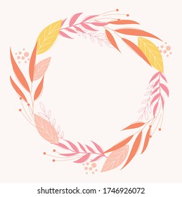 Modernes botanisches Kränzdesign in rosa Farben. Blumenrahmen-Vorlage für Einladungs- und Weadingkarten.