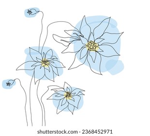 a modern bouquet of poinsettia flowers, leaves. Continuous drawing with one line in a minimalistic style. the symbol of winter flowers (poinsettia).  art  element for an exotic poster, banner