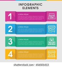 Modern boutique infographic template. infographic design with boutique icons includes shop, building. can be used for presentation, diagram, annual report, web design.