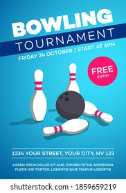 Modern bowling tournament poster invitation template - blue version.