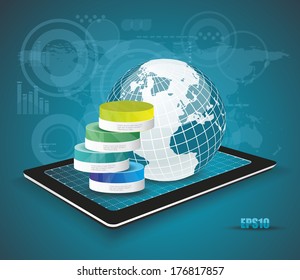 Modern box Design Minimal style infographic templatewith Globe. Can be used for diagram, numbered banners, percent columns.