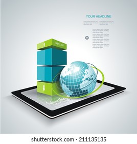 Modern box Design Minimal style infographic template with Globe. Can be used for diagram, numbered banners, percent columns. 