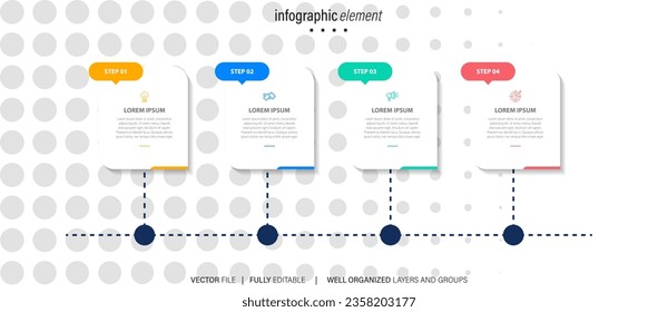 Modern box line infographic template with 4 steps. Business circle template with options for brochure, diagram, workflow, timeline, web design. Vector