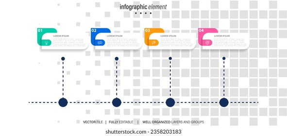 Modern box line infographic template with 4 steps. Business circle template with options for brochure, diagram, workflow, timeline, web design. Vector
