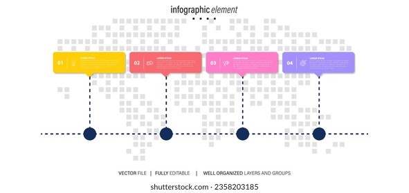 Modern box line infographic template with 4 steps. Business circle template with options for brochure, diagram, workflow, timeline, web design. Vector