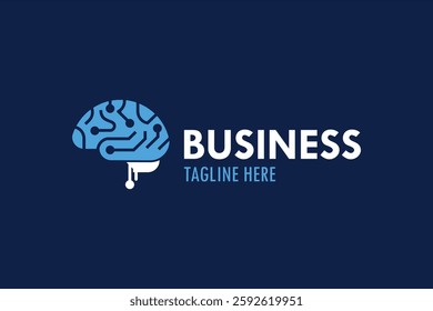 Modern Brain Artificial Intelligence Logo template with circuit board pattern in blue. Ideal for technology, AI, and innovation brands. Clean and memorable design.