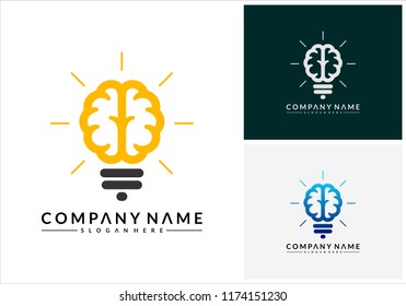 Modern Brain Bulb logo concept, Intelligence Logo template, Smart People logo, Robotic Brain logo designs vector