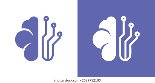 Modern brain circuit logo combining human intelligence and digital technology. Perfect for AI, innovation, and smart connection branding.