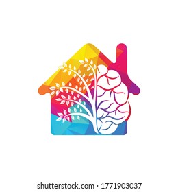 Modern brain Home tree logo design. Think colorful brain idea. 