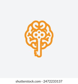 Modern Brain with Key Logo Icon Vector