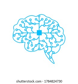 Vector de logotipo de punto conectado con enlace cerebral moderno. Cerebro humano digital, estructura de plexo de partículas, tecnología futurista abstracta de inteligencia artificial e ilustración de vector de material científico.