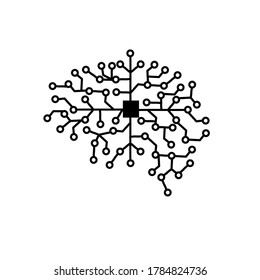 Modern brain link connected point logo vector. Digital human brain, particles plexus structure, abstract artificial Intelligence futuristic technology and science stock vector illustration.