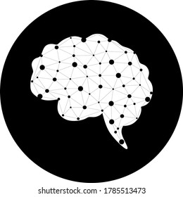 Punto conectado de enlace cerebral moderno en el vector de círculo negro. Cerebro humano digital, estructura de plexo de partículas, tecnología futurista abstracta de inteligencia artificial e ilustración de vector de material científico.