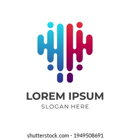 diseño de diseño de diseño de logotipo de cerebro moderno vector con estilo de color azul y rojo plano