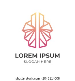 modern brain logo template with line orange color style