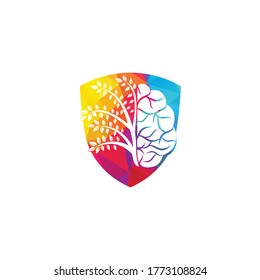 Modern brain Shield tree logo design. Think colorful brain idea. 