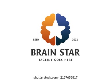 Modern Brain Star foe Education Science Tutoring or Artificial Intelligent Logo Design Vector