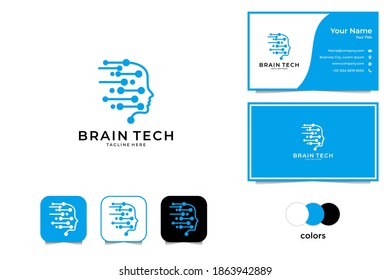 modernes Design des Gehirn-Tech-Logos und Visitenkarte