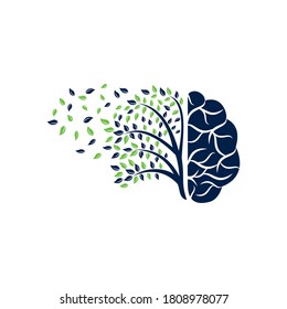 Modern brain tree logo design.  wind blowing through leafs.