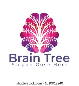Modern brain tree logo design. Think green label. 