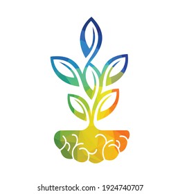 Modern brain tree logo design. Tree growth on brain educational logo vector.