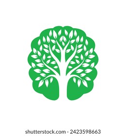 Modern brain tree logo design. Think green label.