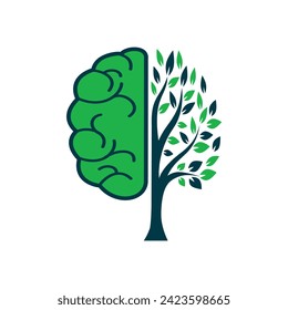 Modern brain tree logo design. Think green label.