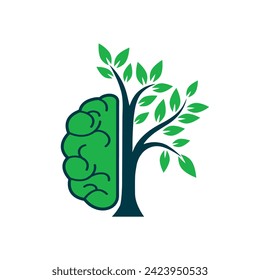 Diseño del logotipo del árbol cerebral moderno. Piensa en etiqueta verde.