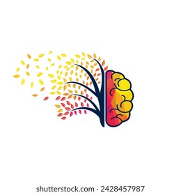 Modern brain tree logo design. wind blowing through leafs.