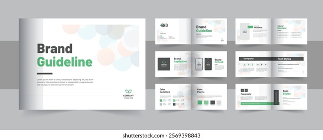 Modern brand guideline brochure, landscape brand manual design or corporate guide line identity presentation, logo guideline template. Landscape brand guideline template layout