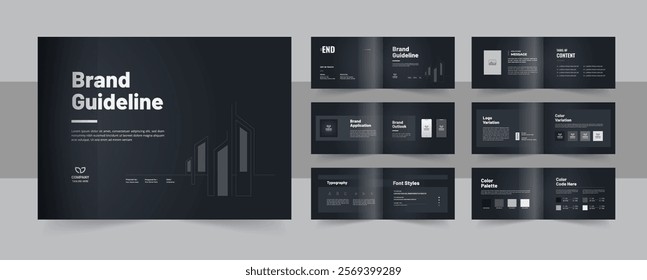 Modern brand guideline brochure, landscape brand manual design or corporate guide line identity presentation, logo guideline template. Multicolored brand guidelines template vector eps