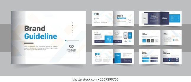 Modern brand guideline brochure, landscape brand manual design or corporate guide line identity presentation, logo guideline template. Brand book, brand manual, guide book