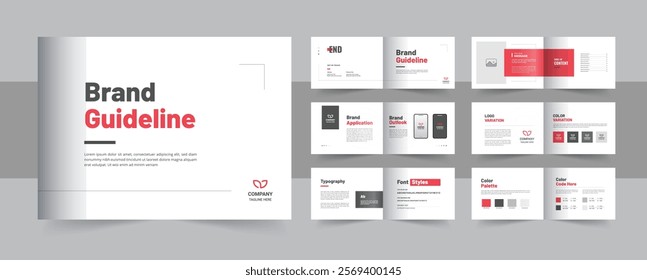 Modern brand guideline brochure, landscape brand manual design or corporate guide line identity presentation, logo guideline template layout