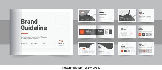 Modern brand guideline brochure, landscape brand manual design or corporate guide line identity presentation, logo guideline template. Brand guidelines template layout