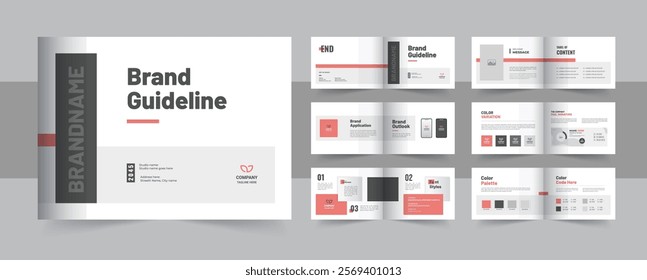 Modern brand guideline brochure, landscape brand manual design or corporate guide line identity presentation. Landscape brand guidelines template design and brand overview layout design