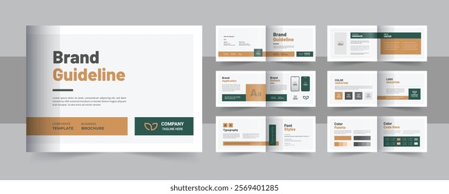 Modern brand guideline brochure, landscape brand manual design or corporate guide line identity presentation, logo guideline template. Brand guideline template, Landscape brand guideline design layout