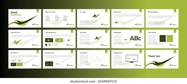 Modelo moderno de layout de paisagem de diretrizes de marca. Apresentação da identidade da marca. Design de modelo manual.