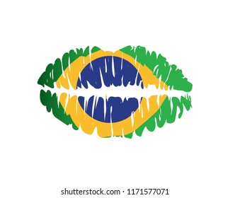 Modern Brasil Lip Kiss Logo Illustration In Isolated White Background