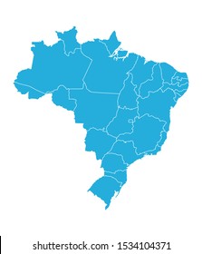 Modern brazil country map with boundaries vector illustration. Blue color.