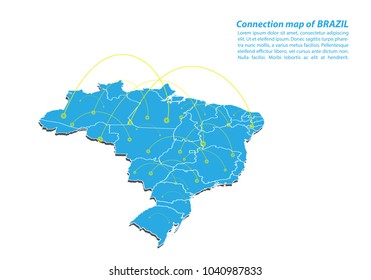 Modern Of Brazil Map Connections Network Design, Best Internet Concept Of Brazil Map Business From Concepts Series, Map Point And Line Composition. Infographic Map. Vector Illustration.