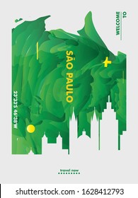 Modern Brazil Sao Paulo skyline abstract gradient poster art. Travel guide cover city vector illustration