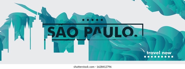 Modern Brazil Sao Paulo skyline abstract gradient website banner art. Travel guide cover city vector illustration