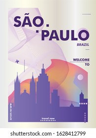 Modern Brazil Sao Paulo skyline abstract gradient poster art. Travel guide cover city vector illustration