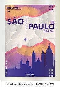 Modern Brazil Sao Paulo skyline abstract gradient poster art. Travel guide cover city vector illustration