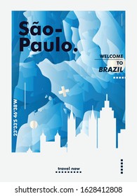 Modern Brazil Sao Paulo skyline abstract gradient poster art. Travel guide cover city vector illustration