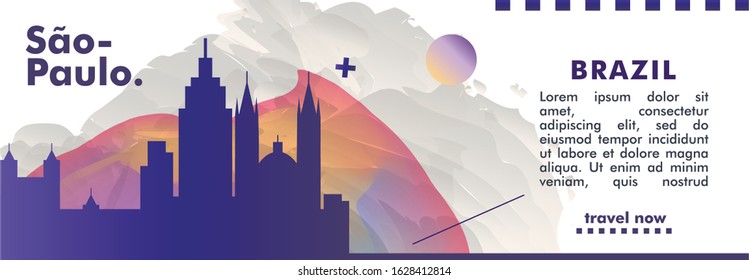 Modern Brazil Sao Paulo skyline abstract gradient website banner art. Travel guide cover city vector illustration