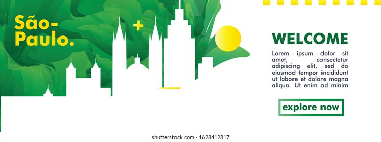 Modern Brazil Sao Paulo skyline abstract gradient website banner art. Travel guide cover city vector illustration