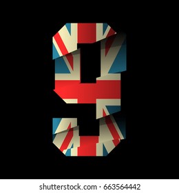 Modern break effect number with Great Britain flag texture tee print vector design. Premium quality professional split superior sport logo concept illustration. England street wear t-shirt emblem.