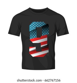 Modern break effect number with United States of America flag texture tee print vector design. Premium quality professional split superior sport logo concept illustration. Street wear t-shirt emblem.